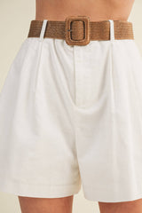 Gabbi Woven Belt Pleated Shorts