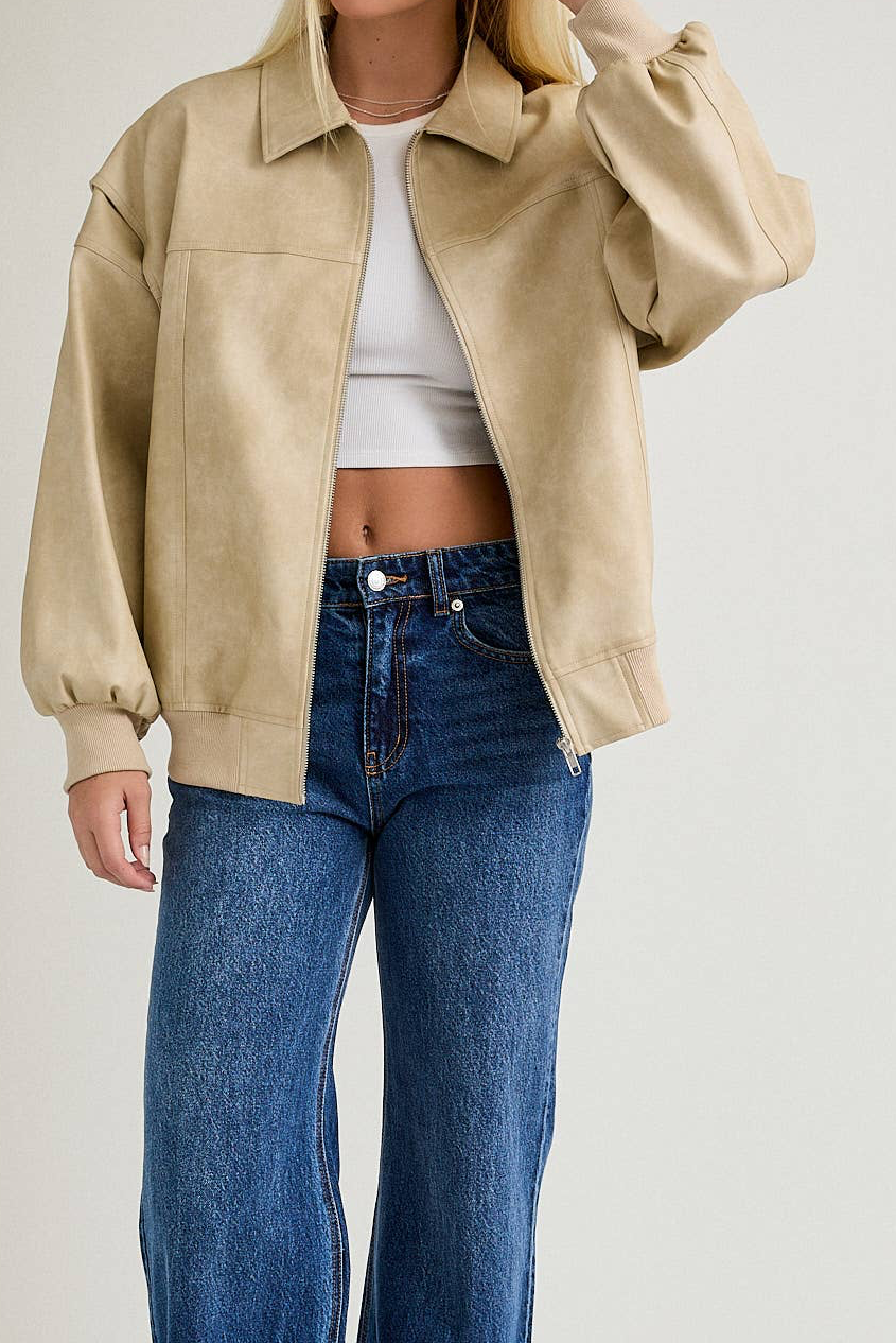 Scott Faux Leather Bomber Jacket