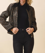 Leopard Print Corduroy Detail Jacket