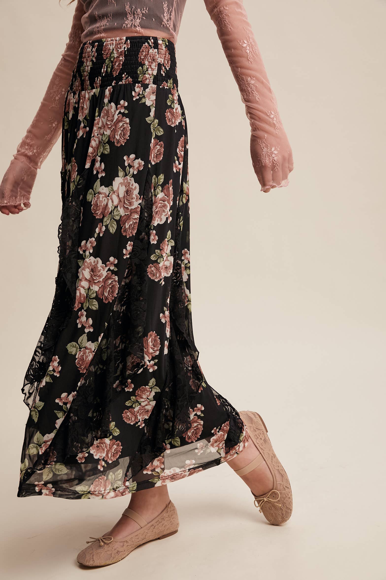 Rose Ruffle Midi Skirt