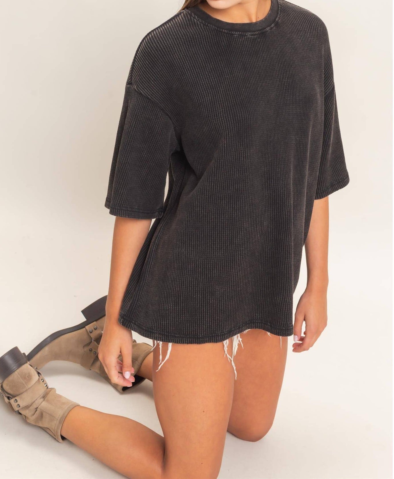 Devan Mineral Wash Waffle Short Sleeve Top