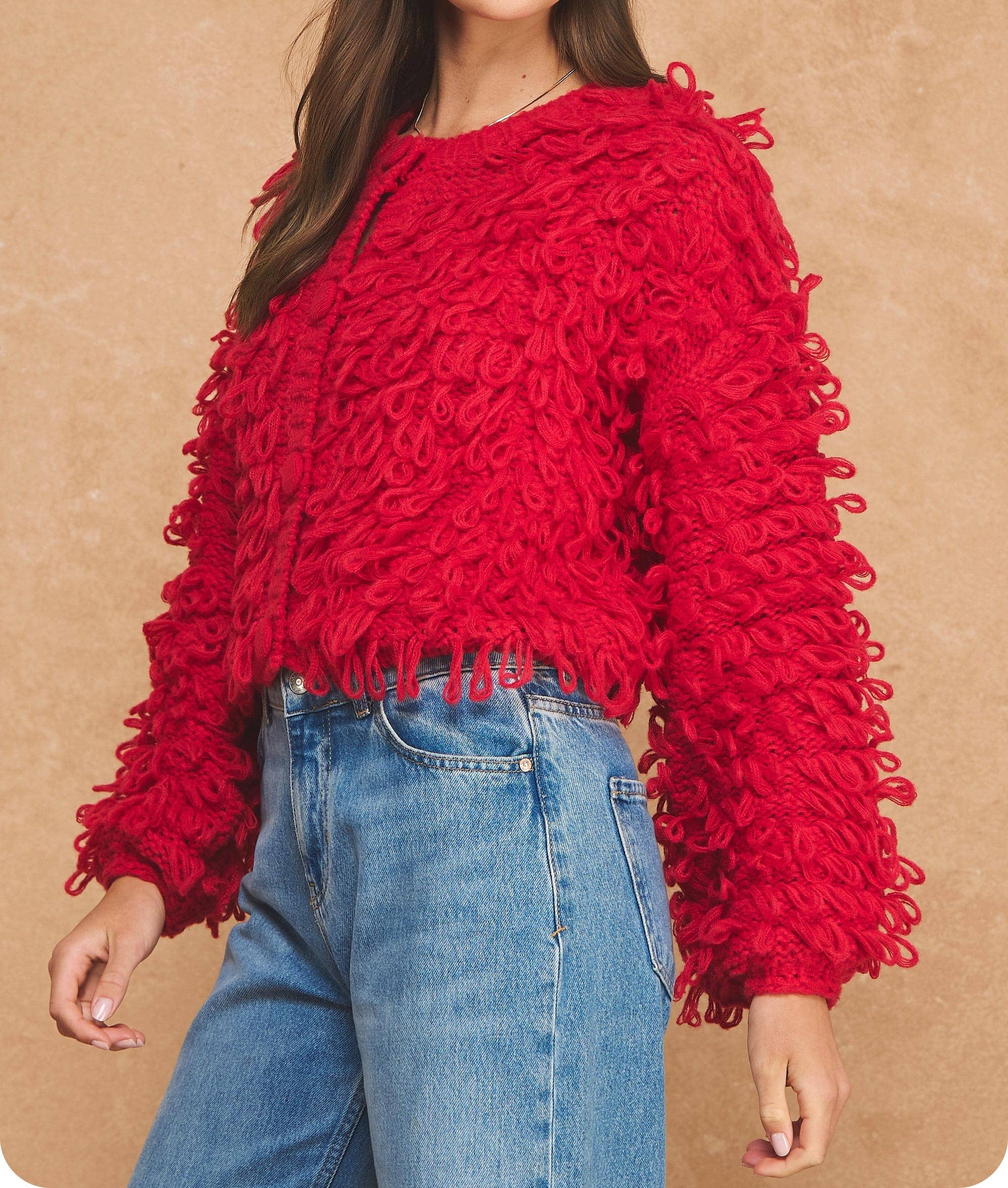 Dollie Fringe Shaggy Sweater Jacket