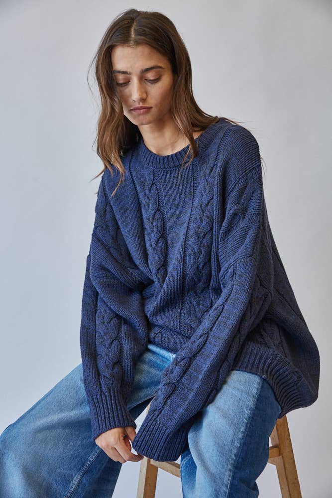 Evan Midnight Blue Cable Sweater