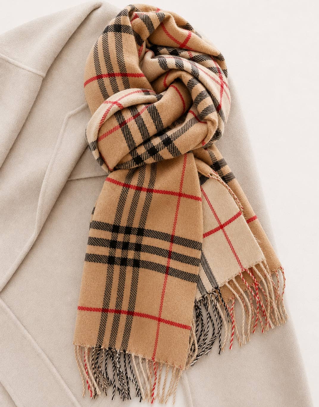 Allie Reversible Double-Sided Plaid Scarf with Fringe