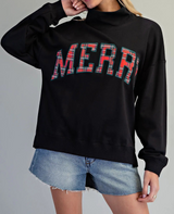 Plaid Merry Mock Neck Pullover