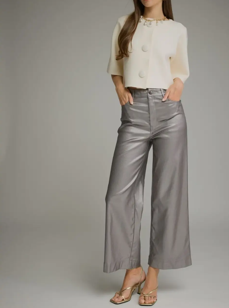 Steel Metallic Grey Wide Leg Pant